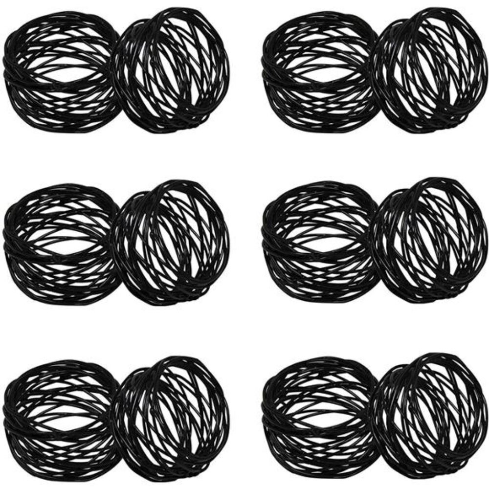 Kaizen Casa Handmade Decorations Black Napkin Rings Set of 12 Metal Mesh